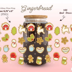 Christmas Gingerbread Libbey Glass Png, Christmas Desserts Glass Can Design, Christmas Cookies Cup Wrap Png, Christmas Treats Tumbler Wrap