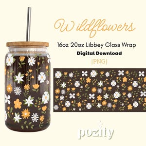 Wildblumen 16 Unzen 20 Unzen Libbey Glasdosenverpackung PNG, Niedliche Blumenglasverpackung, Cottagecore Ästhetik-Cup-Verpackung, Vintage Botanisches Becherdesign