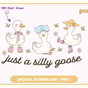 Bookish Silly Goose Png, Funny Goose Clipart, Book Lover Silly Goose Design, Goose Digital Download for Shirts, Mugs, Stickers, Sublimation