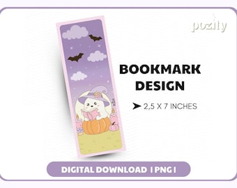 Bookish Ghost Lesezeichen Png, niedlicher kreativer künstlerischer Halloween-Kürbis, Bookish druckbares Lesezeichen-Design, Kürbis-Halloween-Saison Lesezeichen