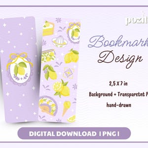 Lemon Floral Bookmark PNG, Mediterranean Lemon Bookmark, Summer Fruit Bookmark Design, Italian Summer Bookmark, Chinoiserie Lemon Aesthetic
