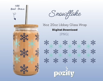 Schneeflocke Libbey Glasverpackung, Winter Blaue Schalenverpackung, Ästhetisches Weihnachtslibbey Glas, Gemütlicher Winter Tumbler Design, Weihnachtswinter Glasverpackung