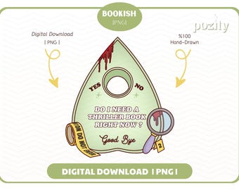 Thriller Book Reader Ouija Planchette PNG, leuke trendy esthetische thriller horror leesgrage ontwerp voor stickers, bladwijzers, commercieel gebruik