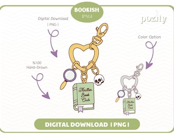Thriller & True Crime Book Club Keychain PNG, Cute Trendy Aesthetic Thriller True Crime Girlie Bookish Png design for Stickers, Bookmark Png