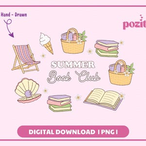 Summer Book Club Png, Trendy Aesthetic Bookish Clipart, Summer Beach Season Bookish Vacation Png For Stickers, Booklover png, Commercial use
