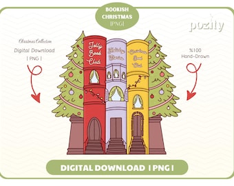 Christmas Book Club PNG, Cute Trendy Christmas Winter Holiday Festive Season Bookish Bookshop Library png design for Sticker, Commercial use