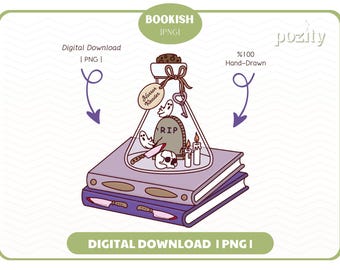 Horror Book Potion Png, Cute Trendy Aesthetic True Crime Horror Thriller Lover Bookish Potion Png design for Stickers, Commercial use