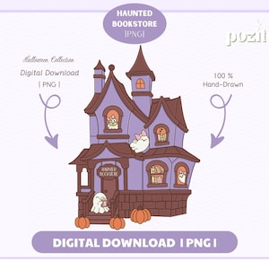 Haunted Bookstore Png, Creative Bookish Haunted Library Book Design, Cute Bookish Ghosts png for Stickers, Bookmarks, T-shirt Commercial use