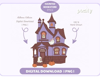 Haunted Bookstore Png, Creative Bookish Haunted Library Book Design, Cute Bookish Ghosts png for Stickers, Bookmarks, T-shirt Commercial use