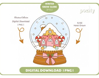 Gingerbread House Snow Globe Png, Cute Trendy Aesthetic Christmas Winter Holiday Season png for Stickers, Bookmark, Xmas Png, Commercial use