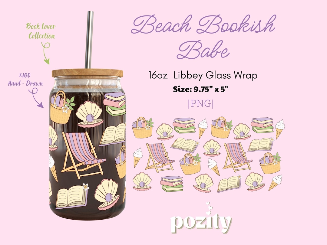 Beach Bookish Libbey Glass Can Wrap Png, Girly Floral Summer 16oz Cup ...