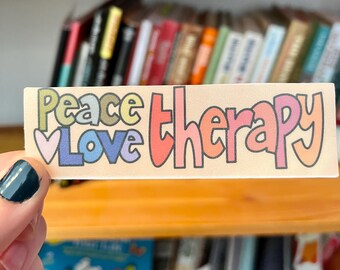 Peace Love Therapy Sticker: Hand Drawn, Waterproof, Mental Health Decal