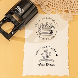BOOK STAMP, Custom Ex libris Stamp, Custom library Stamps, Personalized Flower Book stamps, From the Library of Stamp, Best Book Lover Gift