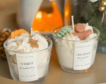 2 Candles, Set of 2: Winter Bakery and Christmas Magic, Christmas Candle in Glass, Gift, Handmade Scented Candle, Winter Gift Idea, Advent