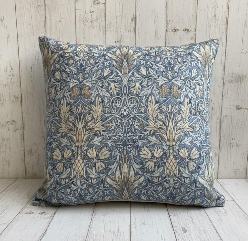 William Morris Cushion Covers in Multiple Iconic Designs — Handmade Arts and Crafts Decor Snakeshead Denim