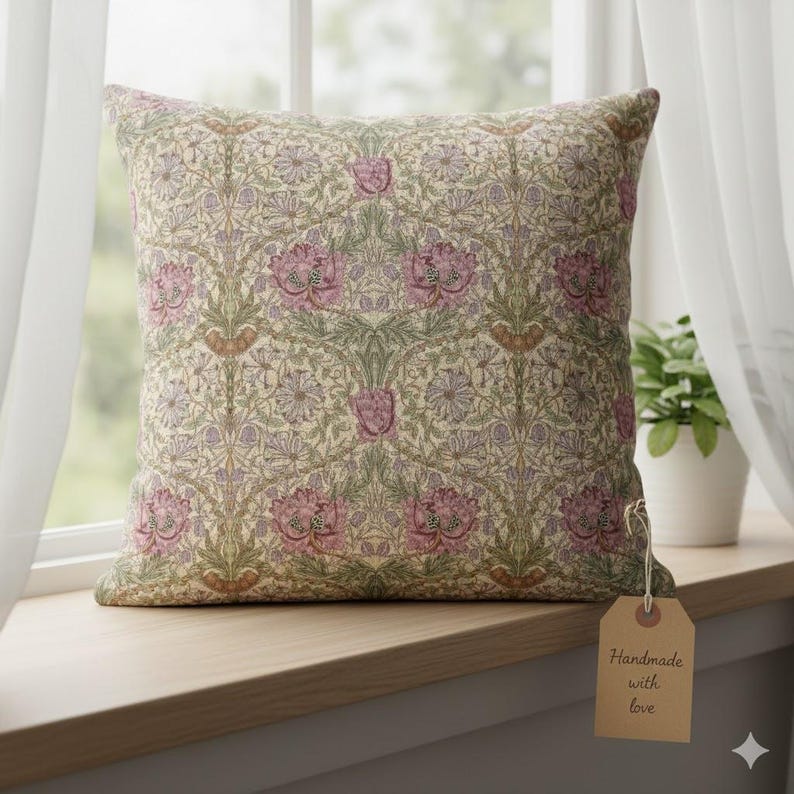 William Morris Cushion Covers in Multiple Iconic Designs — Handmade Arts and Crafts Decor Honeysuckle Rose
