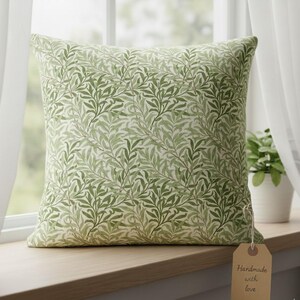 William Morris Cushion Covers in Multiple Iconic Designs — Handmade Arts and Crafts Decor Bough Sage