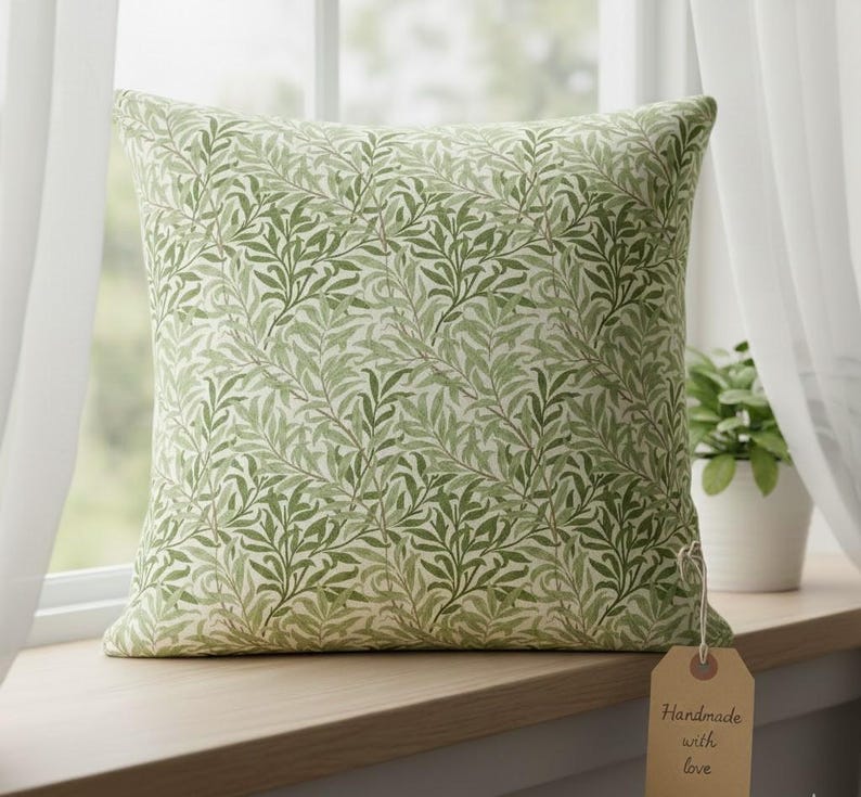 William Morris Cushion Covers in Multiple Iconic Designs — Handmade Arts and Crafts Decor Bough Sage