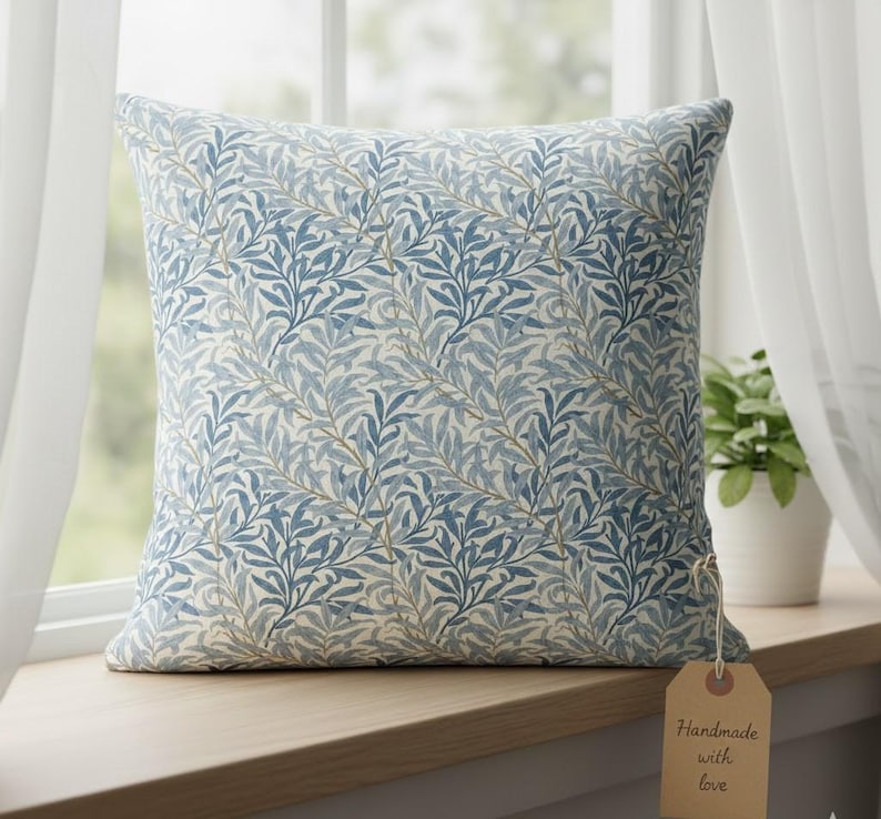 William Morris Cushion Covers in Multiple Iconic Designs — Handmade Arts and Crafts Decor Bough Azure