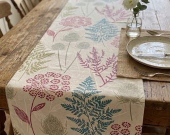 Handcrafted Botanical Fern & Floral Table Runner