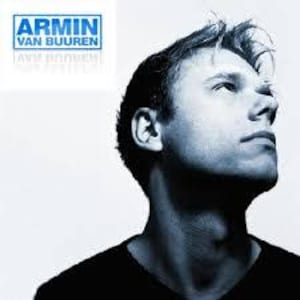 May include: A portrait of a man with short, light-colored hair, looking upwards. The image has a blue tint. The upper left corner features a blue rectangle with the text "ARMIN VAN BUUREN" in white.