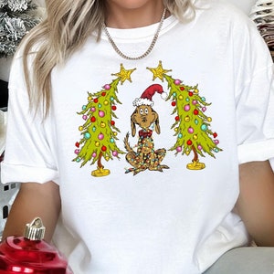 Whimsical Christmas Tree Shirt, With Dog Max Whoville Tree Shirt, Whimsical Green Star Tree Christmas Tree Shirt, Comfort Colors Tee, 292312