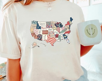 America Map Shirt, Comfort Colors, Retro USA Tee, Bible Verse USA Map Shirt,Floral America Shirt, Independence Shirt, 4th of July Tee 292923
