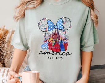 Disney Princesses 4th Of July Shirt, Comfort Colors, Disneyland USA Girls Shirt, Independence Day Shirts, American Princess Shirt 293195