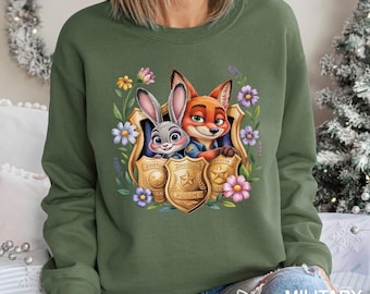 Floral Zootopia Police Badge Sweatshirt, Judy Hopps Sweatshirt, Nick Wilde Sweatshirt, Zootopia Hoodie, Zootopia Police Crewneck 293858