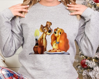 Lady and The Tramp Sweatshirt, Disney Couple Hoodie, Disney Crewneck, Tramp Dog Sweatshirt, Dogs Lover Sweatshirt Matching Hoodie 292400
