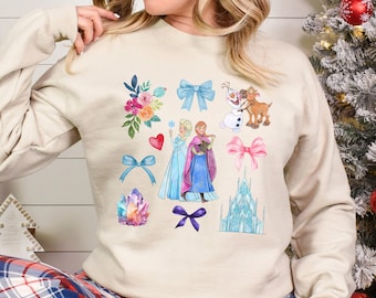 Elsa Anna Frozen Sweatshirt, Princess Elsa Coquette Bow Sweatshirt, Disney Girls Trip, Frozen Coquette Hoodie, Olaf Frozen Crewneck 293902
