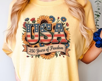 Floral USA 250 Years Freedom Shirt, Comfort Colors Patriotic Tee 295237