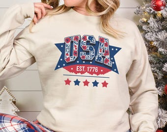 USA Est. 1776 Sweatshirt, USA 250th Anniversary Sweatshirt, American Flag Hoodie, Independence Day Patriotic Hoodie, America Crewneck 295090