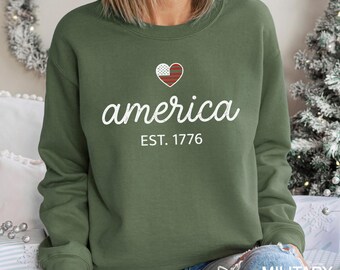America Est. 1776 Heart Sweatshirt, Fourth of July Sweatshirt, USA Patriotic Hoodie, Independence Day Hoodie, 4th Of July Crewneck 295295