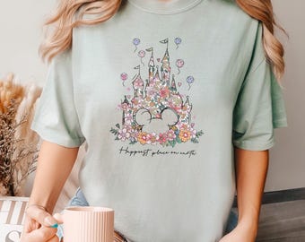 Happiest Place on Earth Shirt, Comfort Colors Shirt,Magic Kingdom Shirt, Disney Castle Floral Shirt, Magical Kingdom,Disney World Tee 292539