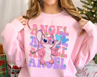 Disney Floral Angel Sweatshirt, Angel Sweatshirt, Disney Balloons Stich Angel Hoodie, Disneyland Trip Hoodie, Girly Disney Crewneck 293918