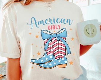 American Girly Shirt, Comfort Colors, 4th Of July Shirt, American Girl Patriotic Shirt, Girl Matching Shirt, Independence Day Tee 295305