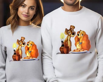 Lady and The Tramp Sweatshirt, Disney Couple Hoodie, Disney Crewneck, Tramp Dog Sweatshirt, Dogs Lover Sweatshirt Matching Hoodie 292400