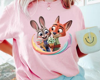 Disney Zootopia Shirt, Comfort Colors, Nick Wilde and Judy Hopps Shirt,Zootopia Ice Cream Disney Shirt,Welcome To Zootopia Disney Tee 293859