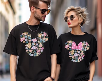 Disney Flower Mickey Minnie Shirt, Comfort Colors Shirt, Disney Garden Festival Shirt, Mickey Minnie Head Shirt, Floral Disney Shirt 292835
