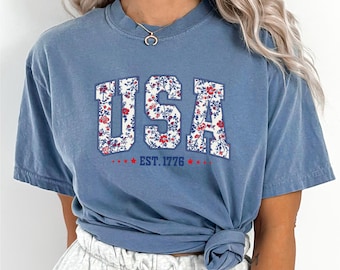 USA Floral Shirt, Comfort Colors, Patriotic Shirt for Women, 4th of July Shirt, American Flag Shirt ,Americana Shirt, Gift for Her 292935
