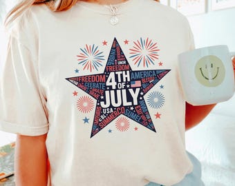 4th of July Star Shirt, Comfort Colors, Patriotic Fireworks Tee, America Freedom Shirt, USA Independence Day Shirt, USA Star Tee 295764