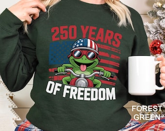 250 Years Freedom Frog Biker Sweatshirt, USA Motorcycle Crewneck Hoodie 295002