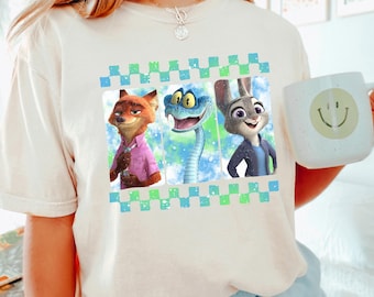 Checkered Disney Zootopia 2 Shirt, Comfort Colors Shirt, Judy Hopps Nick Wilde Gary De'Snake Shirt, Disneyland Zootopia Shirt 294507