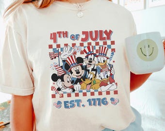 Mickey & Friends Happy 4th Of July Shirt, Comfort Colors, Retro Disney Fourth Of July Shirt,Happy 4th Of July, Disney Family Trip Tee 292961