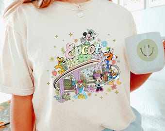 Retro Mickey & Friends Epcot Shirt, Comfort Colors, Figment Epcot Shirt, Mickey Mouse Tee, Disney Shirts, Disney Family Trip Shirt 292888