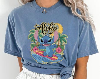 Disney Lilo and Stitch Aloha Summer Time Shirt, Comfort Colors Shirt, Cute Stitch Portrait Tee,Disney Summer Shirt, Stitch Summer Tee 293307