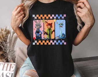 Checkered Disney Zootopia 2 Shirt, Comfort Colors,Judy Hopps Nick Wilde Gary De'Snake Shirt, Disneyland Zootopia Tee 294500