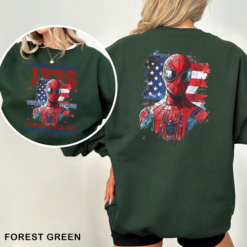 1776 United States Independence Day Sweatshirt, Spider-Man Sweatshirt, Patriotic Superhero Hoodie,Fourth of July USA Graphic Crewneck 296614 image 9