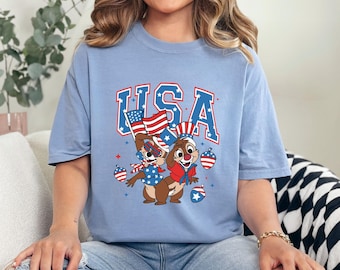 Chip and Dale 4th of July Shirt, Comfort Colors, Disney Independence Day Shirt, Disneyworld American Flag Shirt, Disney USA Shirt 293194